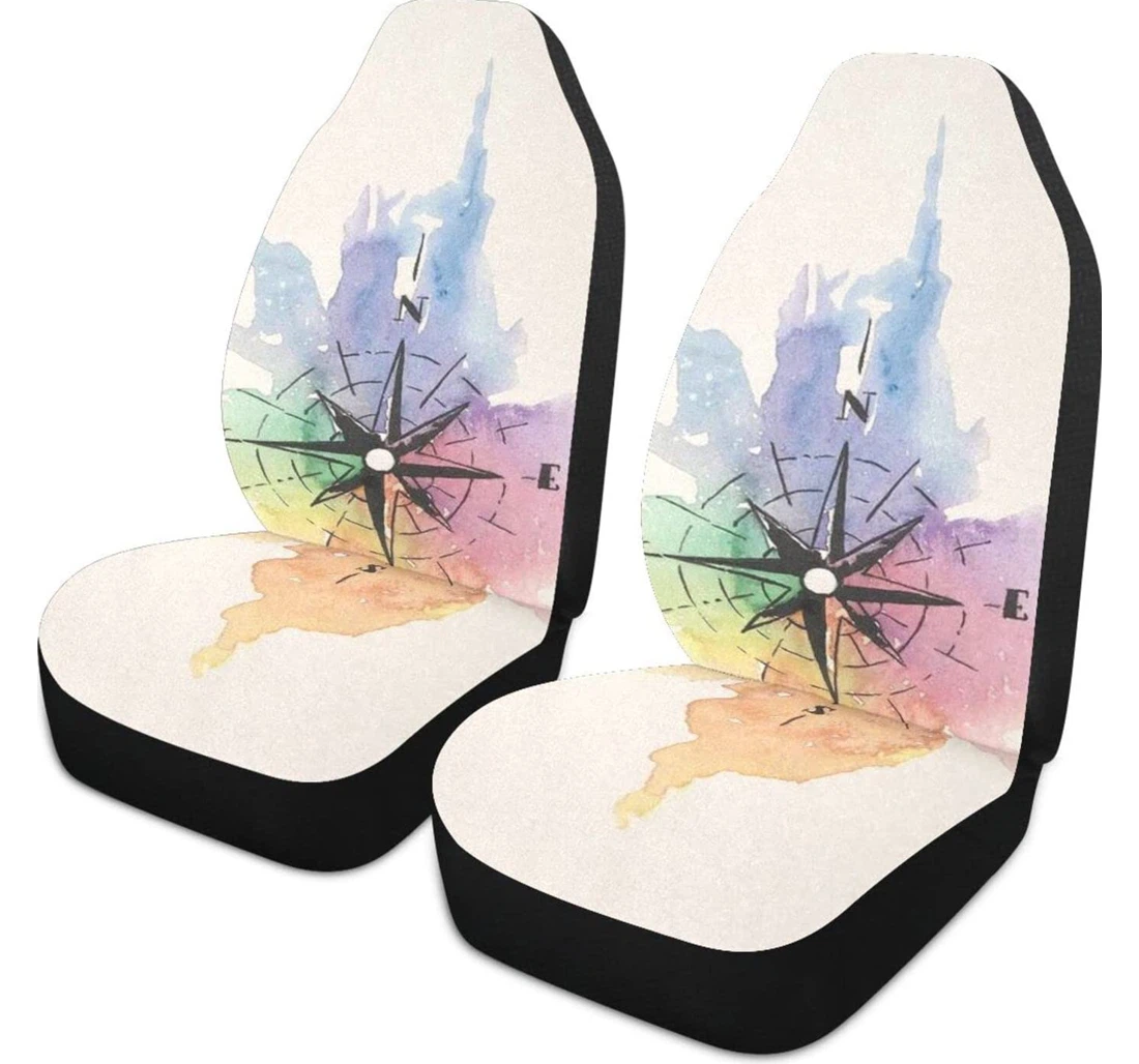 Comic Watercolor Compass Universal Front Car Seat Cover