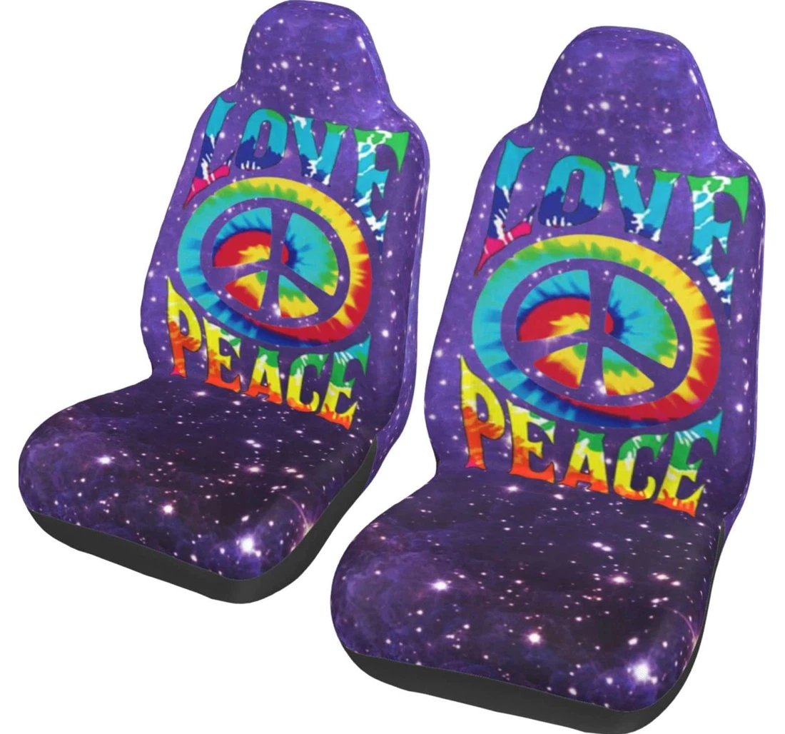 Peace Sign Love 60s 70s Tie Dye Hippie Universal Front Car Seat Cover