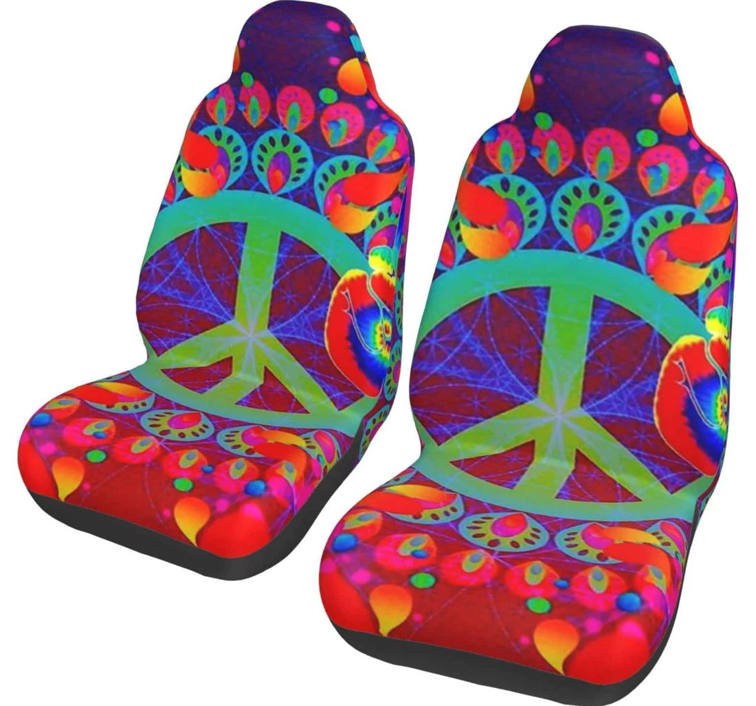Peace Sign Love 60s 70s Tie Dye Hippie Universal Front Car Seat Cover