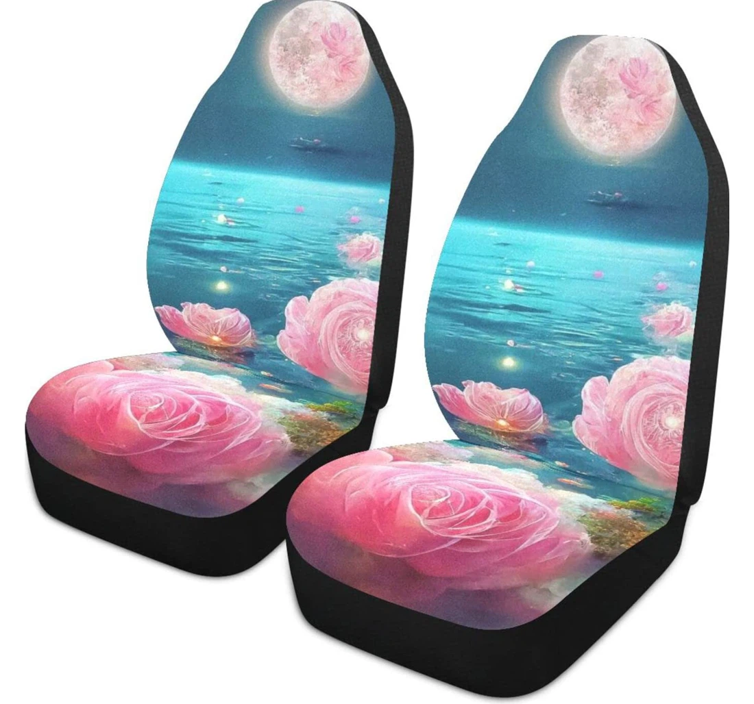 Beautiful Roses On The Sea Moon Universal Front Car Seat Cover