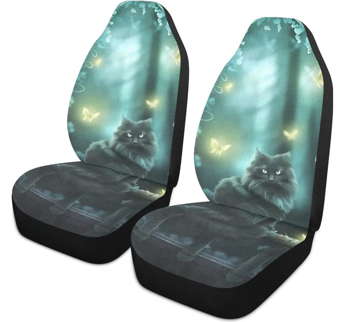 Cat In The Night Universal Front Car Seat Cover