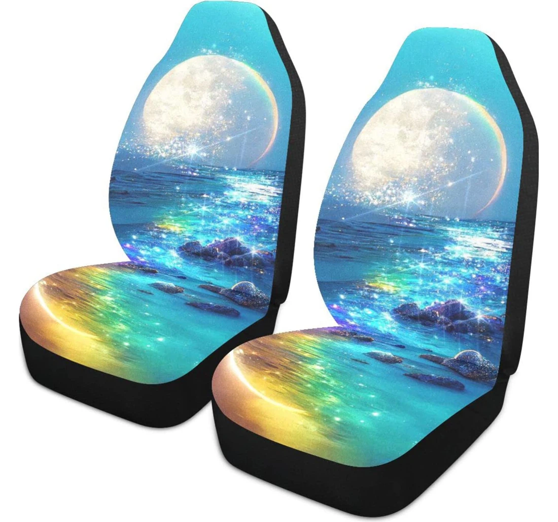 Colorful Beach Under Moonlight Universal Front Car Seat Cover