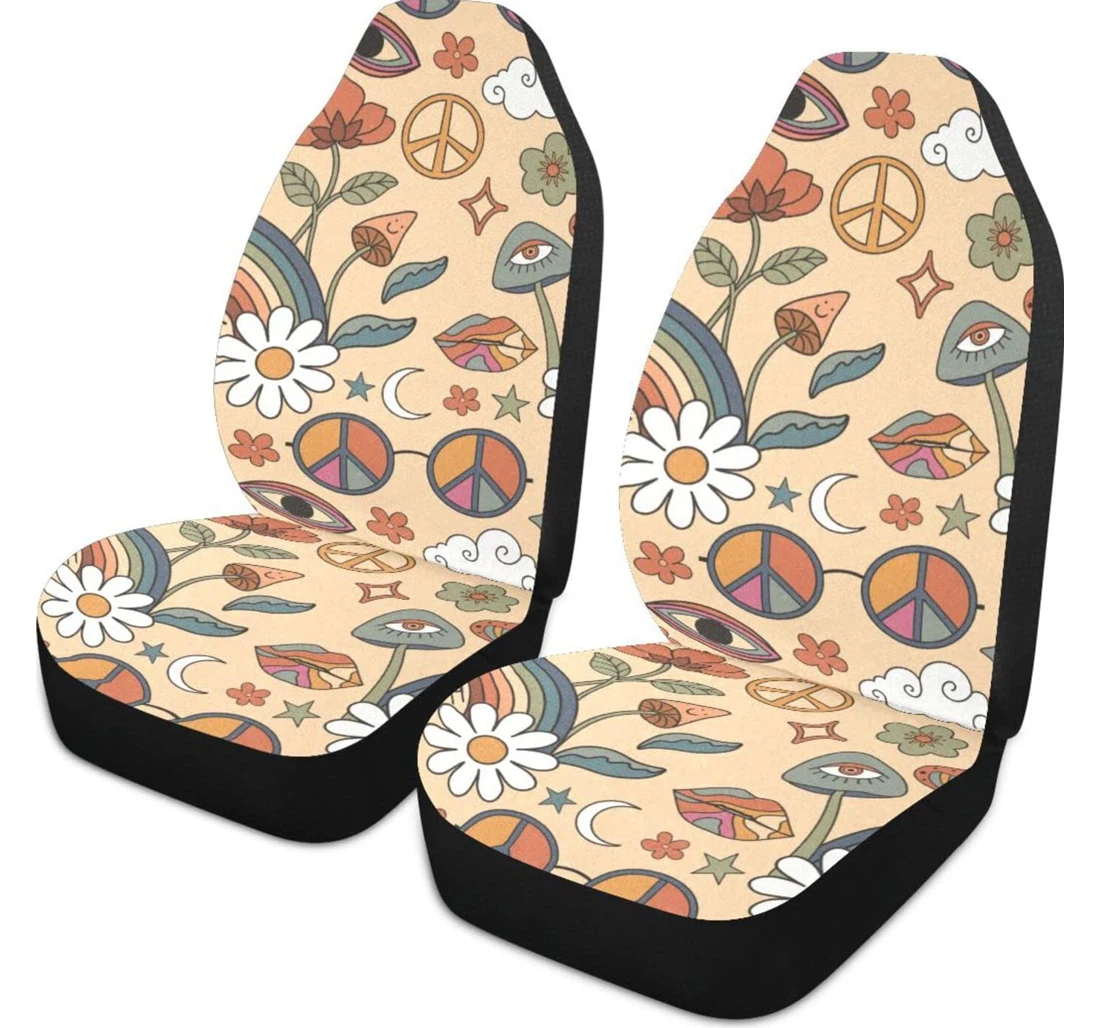 Peace Symbol Peace Sign Rainbow Mushroom Eyes Hippie S Universal Front Car Seat Cover