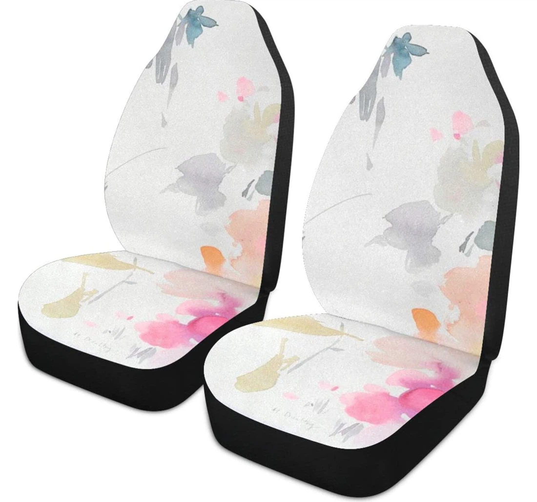 Colorful Ink Painting Flowers Universal Front Car Seat Cover