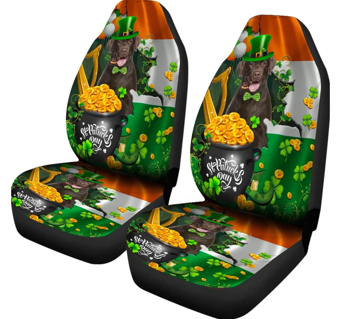 Labrador Retriever Dog Shamrock Gold Coins Happy Saint Patrick's Universal Front Car Seat Cover