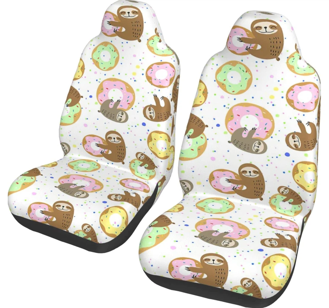 Sloth With Sweet Doughnuts Universal Front Car Seat Cover