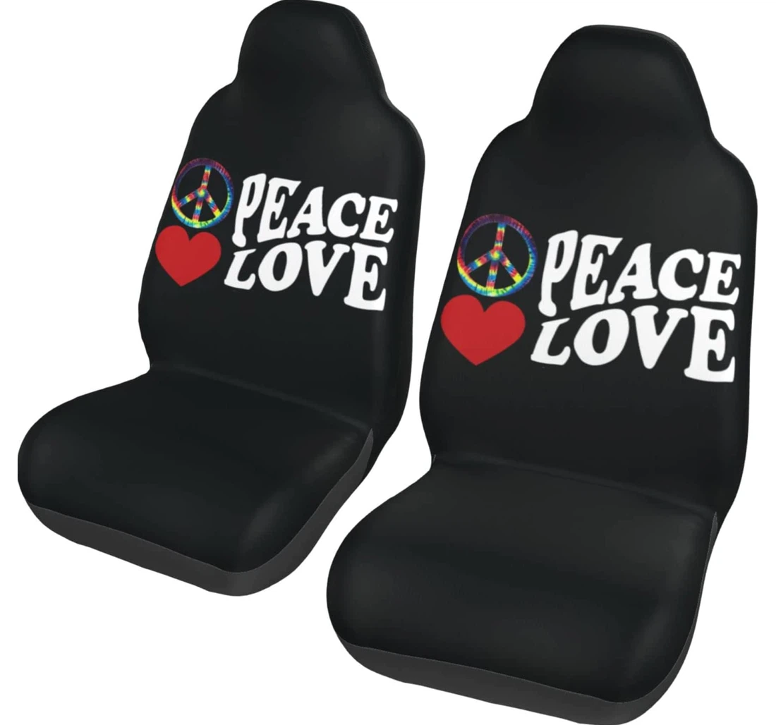 Peace Sign Love 60s 70s Tie Dye Hippie Universal Front Car Seat Cover
