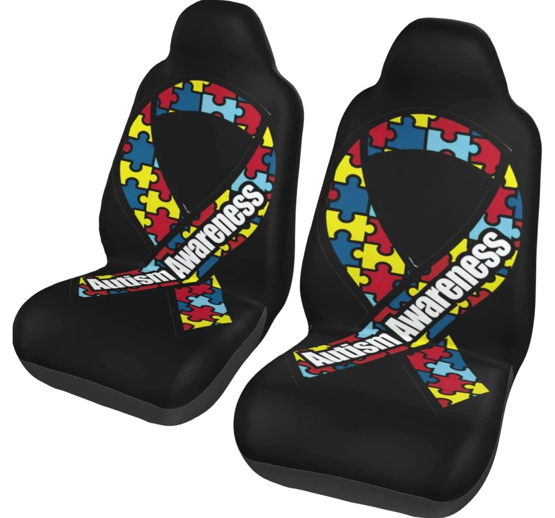 Autism Awareness Puzzle Pattern Universal Front Car Seat Cover