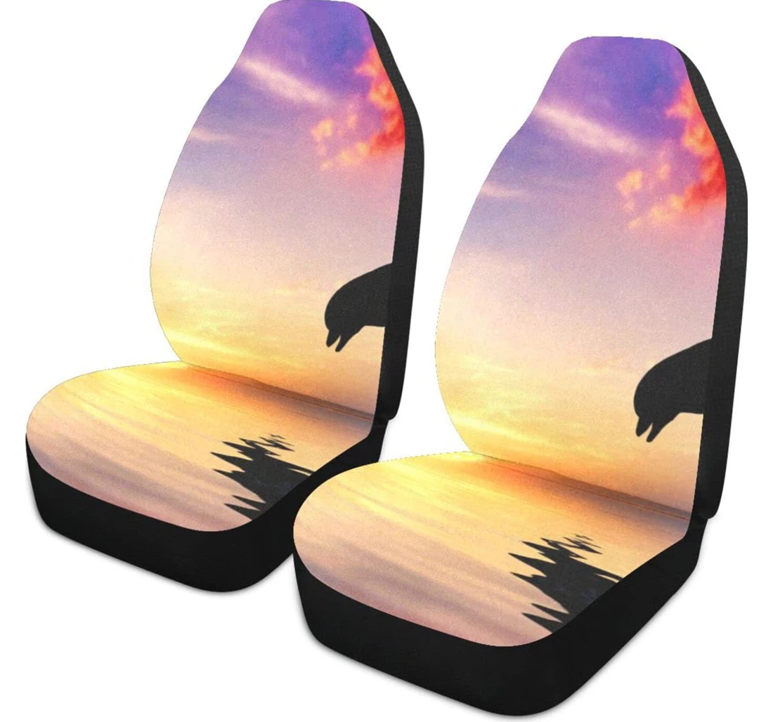 Dolphin Jumping Ocean Sunset Animal Universal Front Car Seat Cover