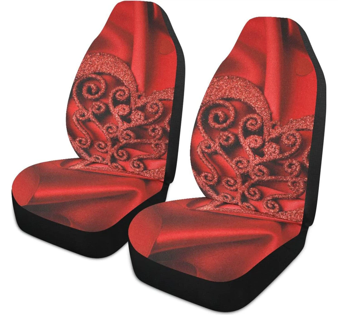 Red Heart-shaped Universal Front Car Seat Cover
