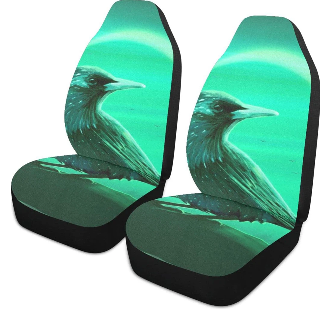 Art Green Bird Abstract Universal Front Car Seat Cover