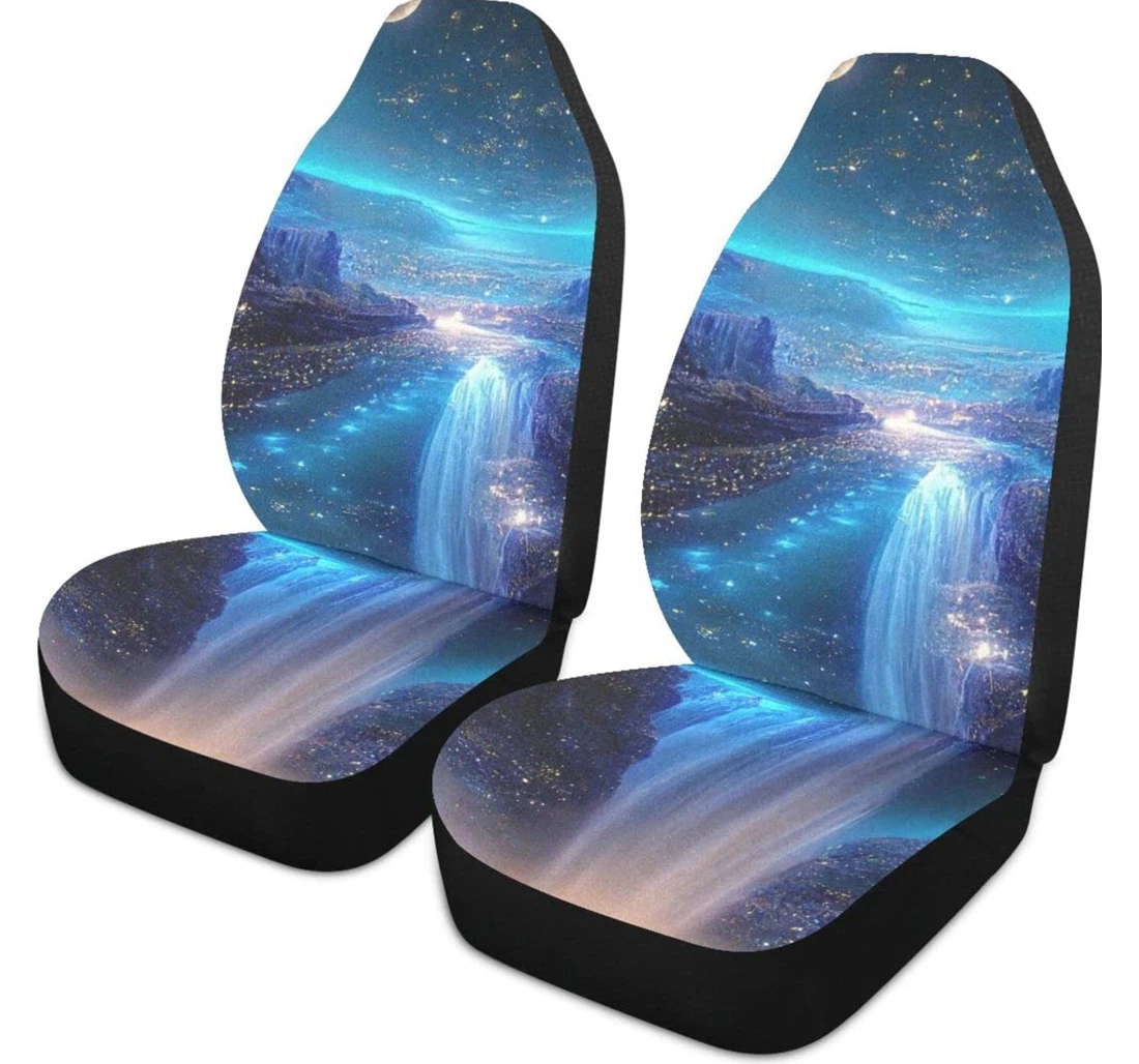 Waterfalls Under The Blue Starry Sky Universal Front Car Seat Cover