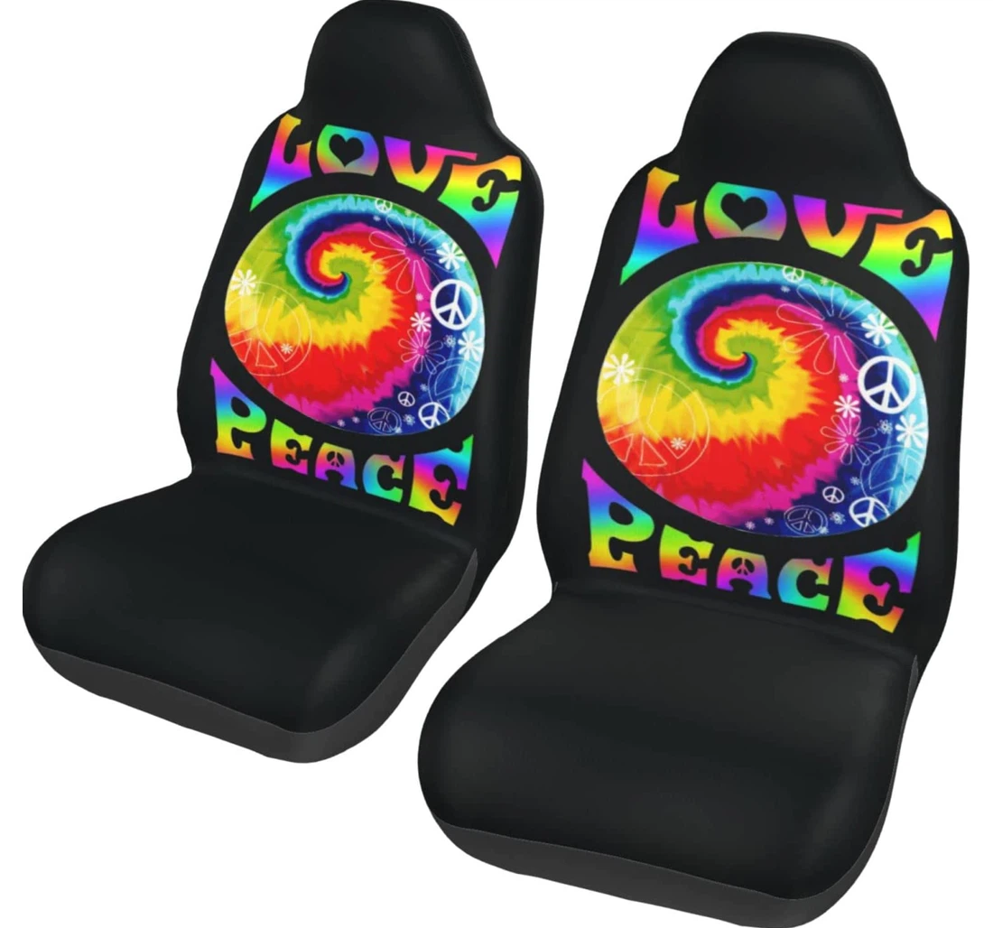Peace Sign Love 60s 70s Tie Dye Hippie Universal Front Car Seat Cover