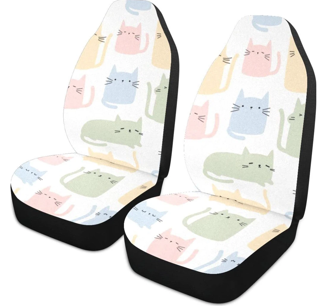 Cat In Cartoon Style Universal Front Car Seat Cover