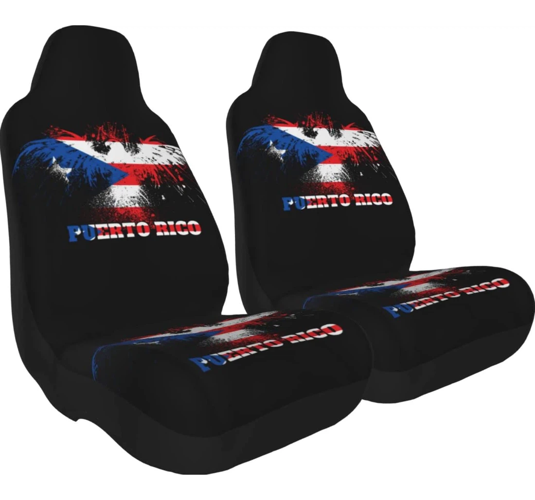 Puerto Rico Flag American Eagle Universal Front Car Seat Cover