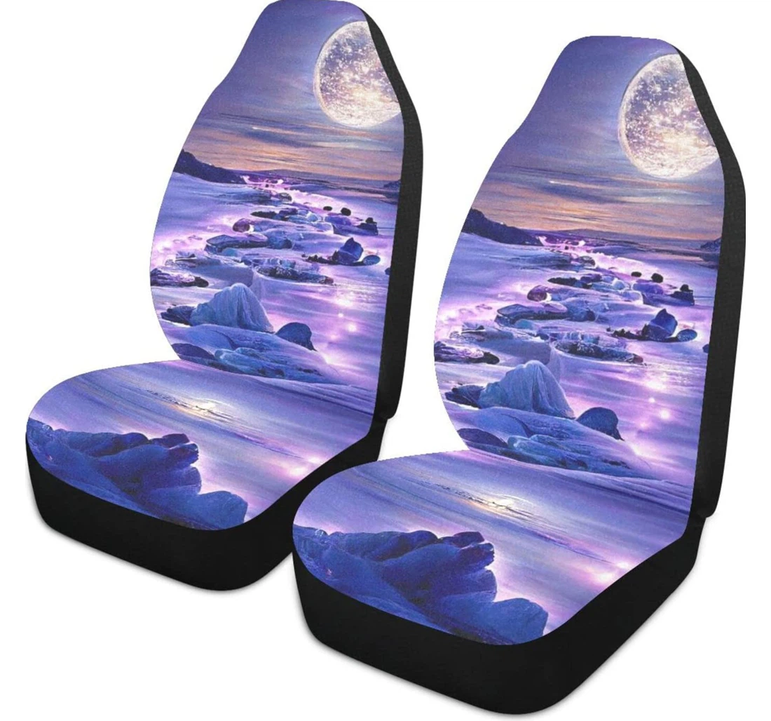 Purple Scenery Under The Moon Universal Front Car Seat Cover