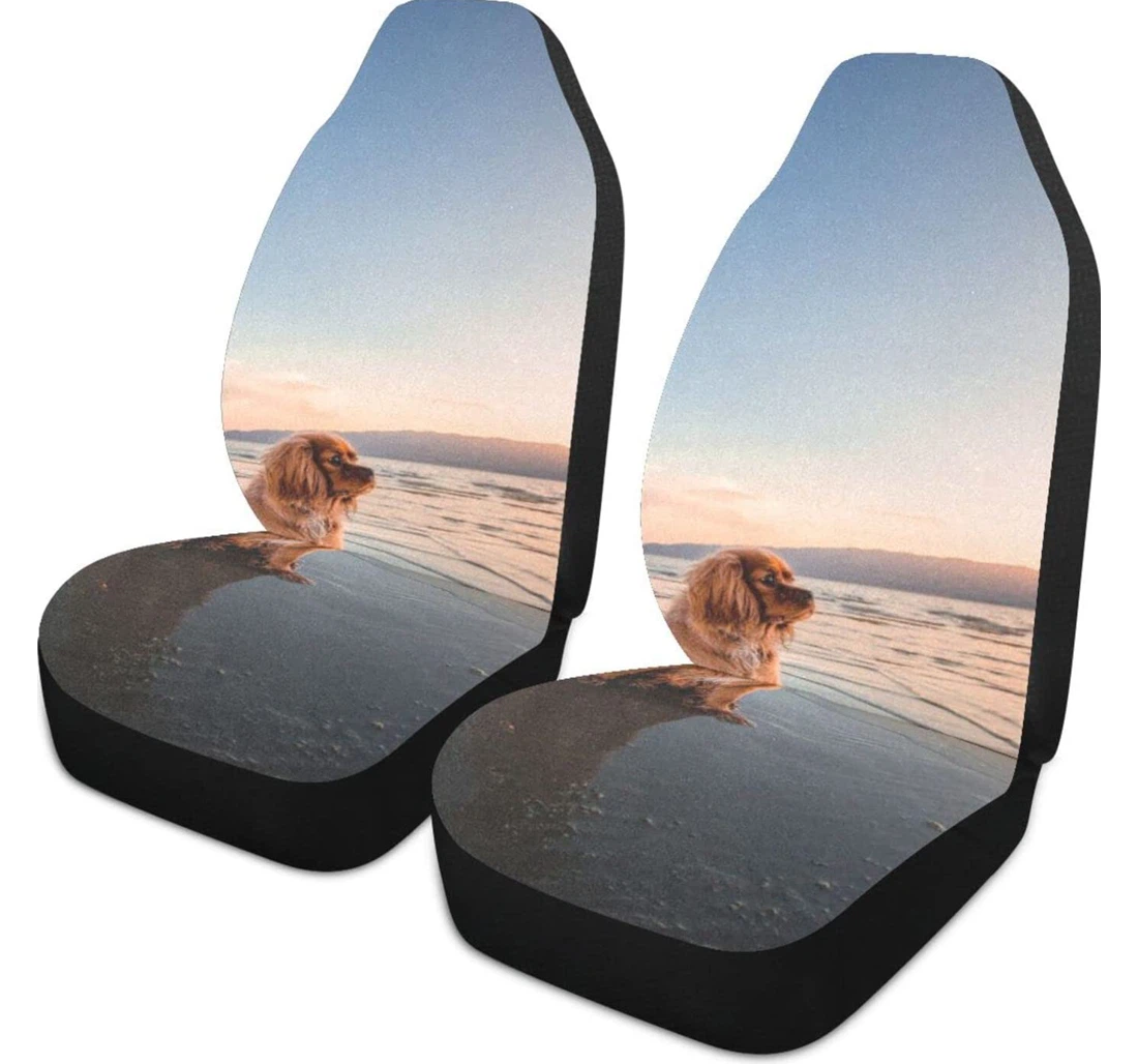 Dog Dusk Beach Waterfront Universal Front Car Seat Cover