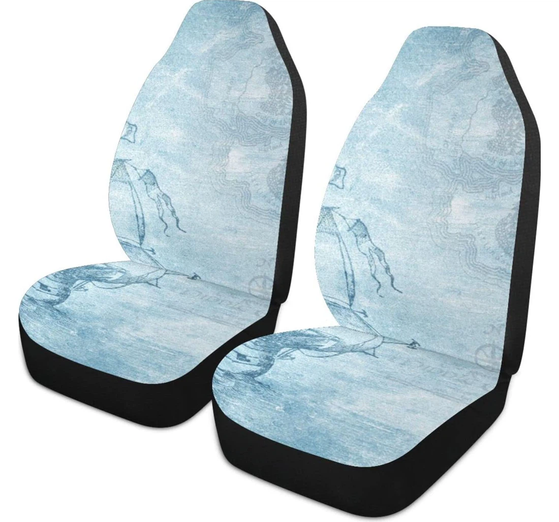 Boat Blue Chart Universal Front Car Seat Cover
