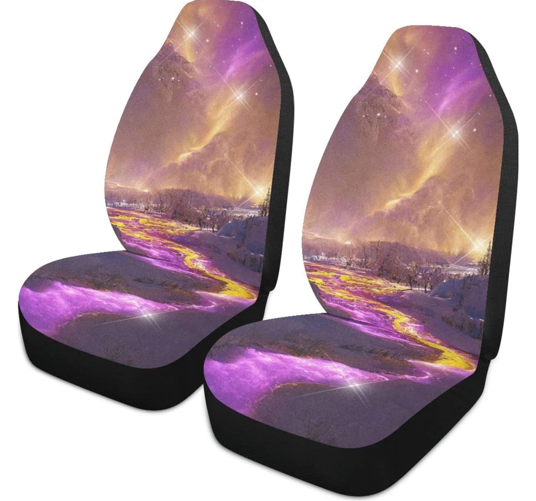 Purple Yellow Rivers Sky Universal Front Car Seat Cover