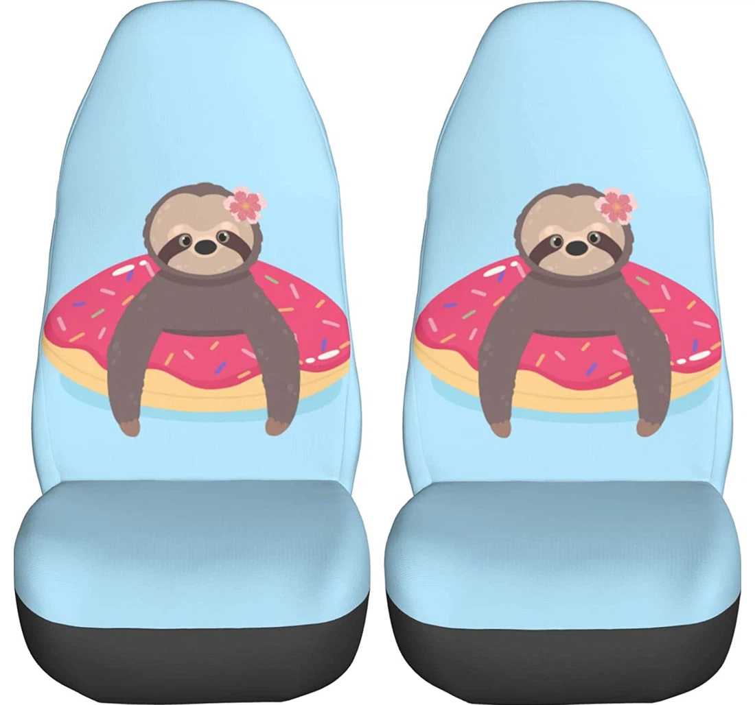 Cute Sloth On Donut Inflatable Float Universal Front Car Seat Cover