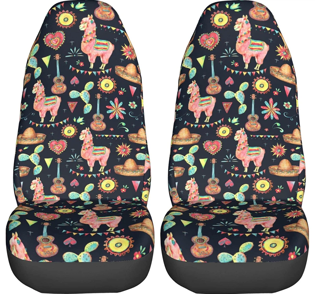 Mexican Watercolor Cactus Llama Universal Front Car Seat Cover