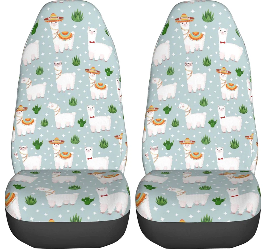 Funny Llamas In Sombrero Glasses Universal Front Car Seat Cover