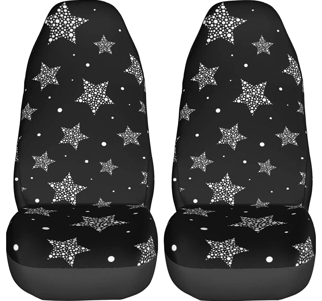 Cute Stars Dots On Black Universal Front Car Seat Cover