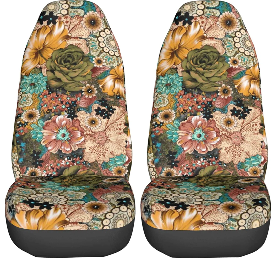 Floral Retro Universal Front Car Seat Cover