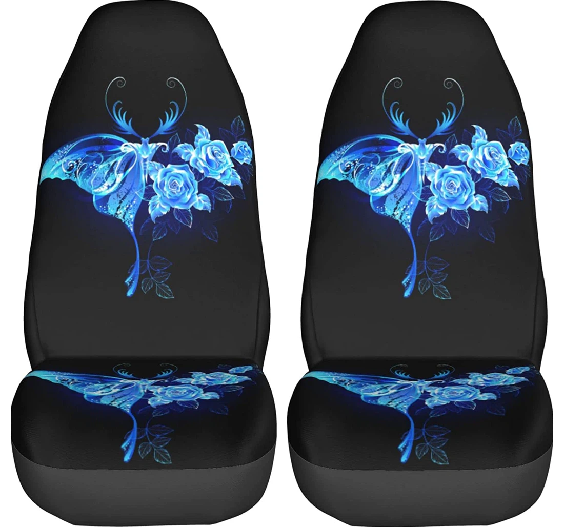 Rose Butterfly With Wing Blue Universal Front Car Seat Cover