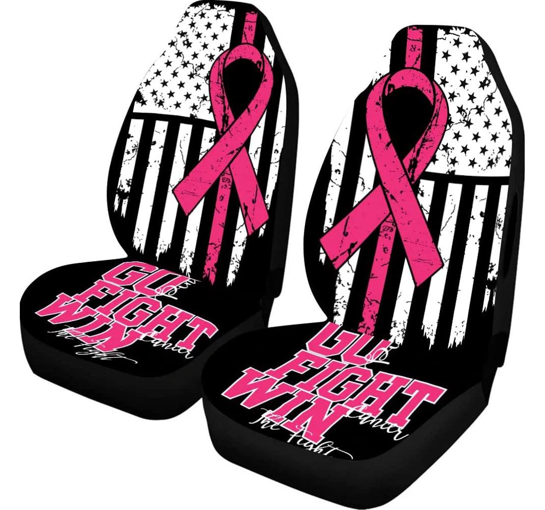 Breast Cancer Pink Ribbon Go Fight Win Universal Front Car Seat Cover