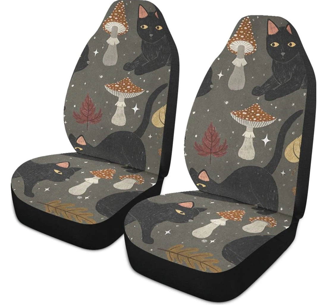 Retro Plants Black Cats Universal Front Car Seat Cover