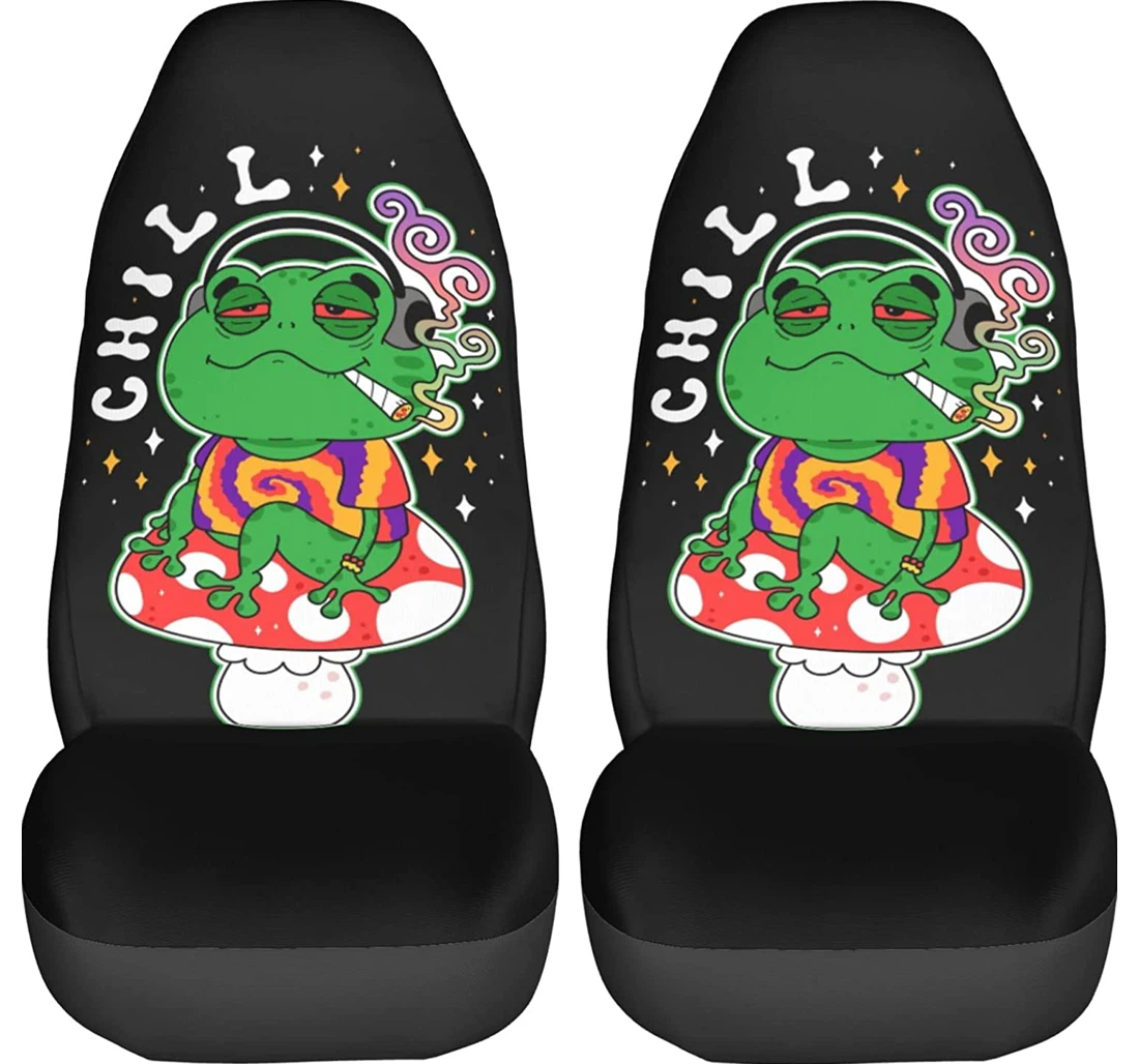 Funny Frog On Mushroom Universal Front Car Seat Cover
