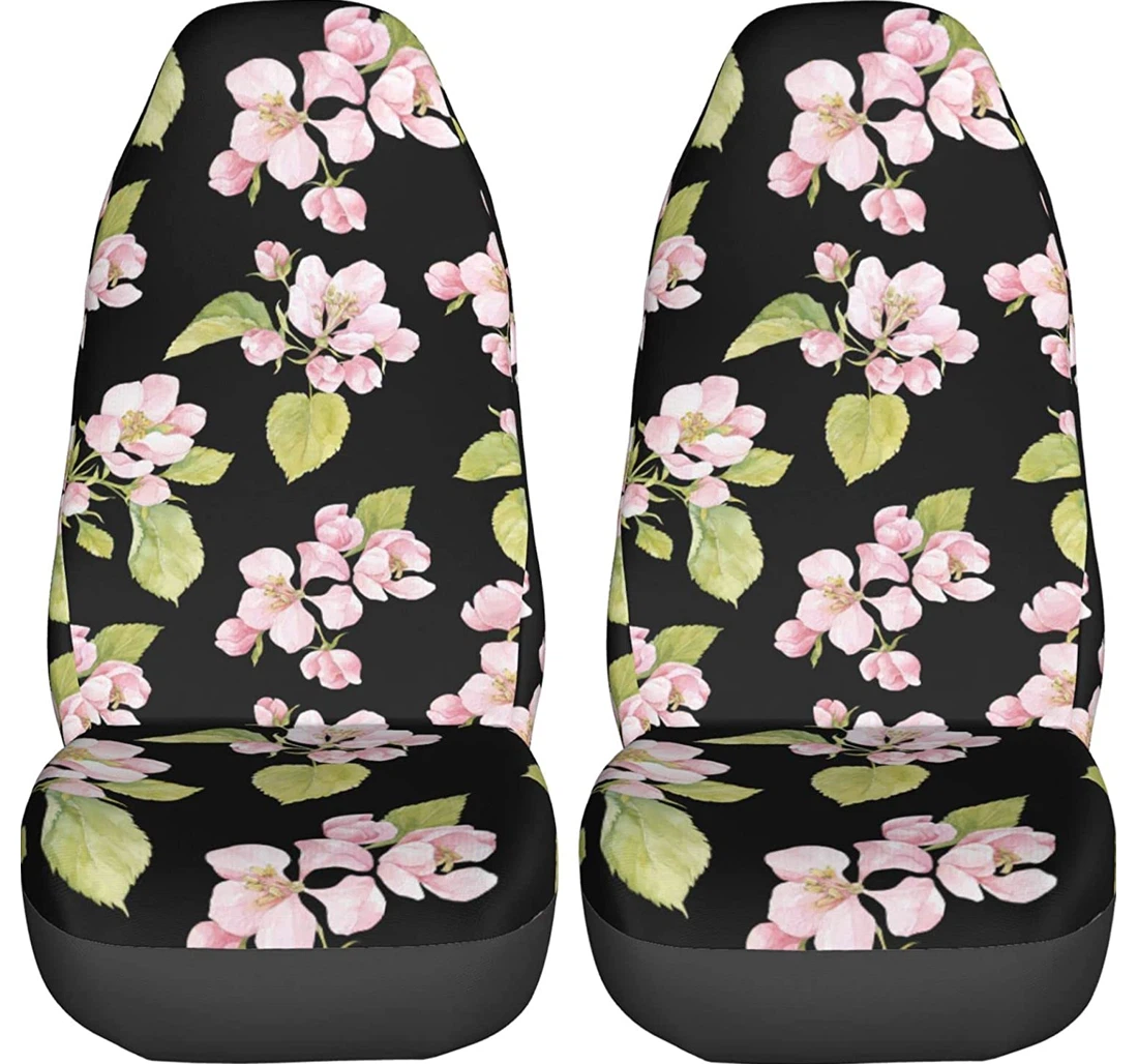 Blooming Pink Flower Branches On Black Universal Front Car Seat Cover