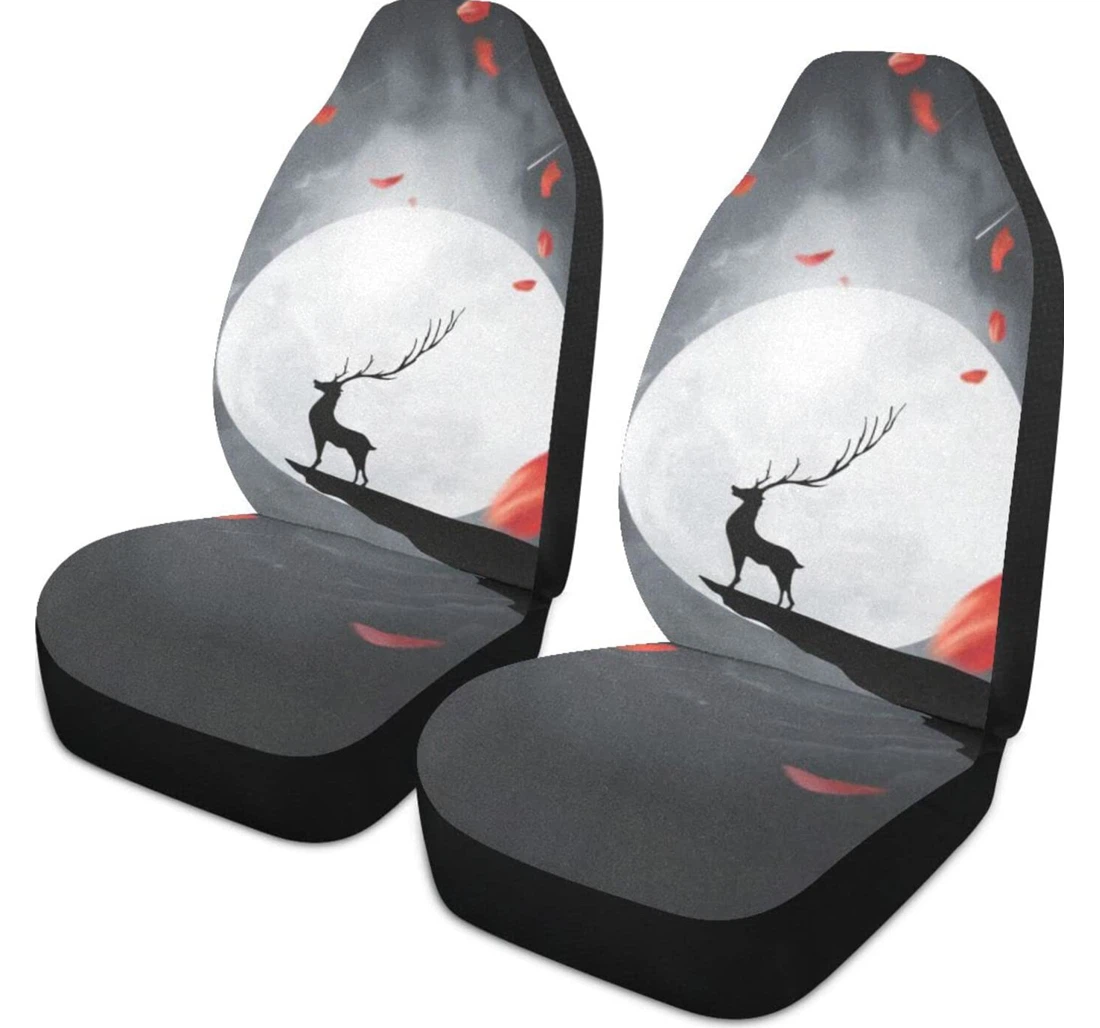 Beautiful Animal Deer Under The Moon Universal Front Car Seat Cover