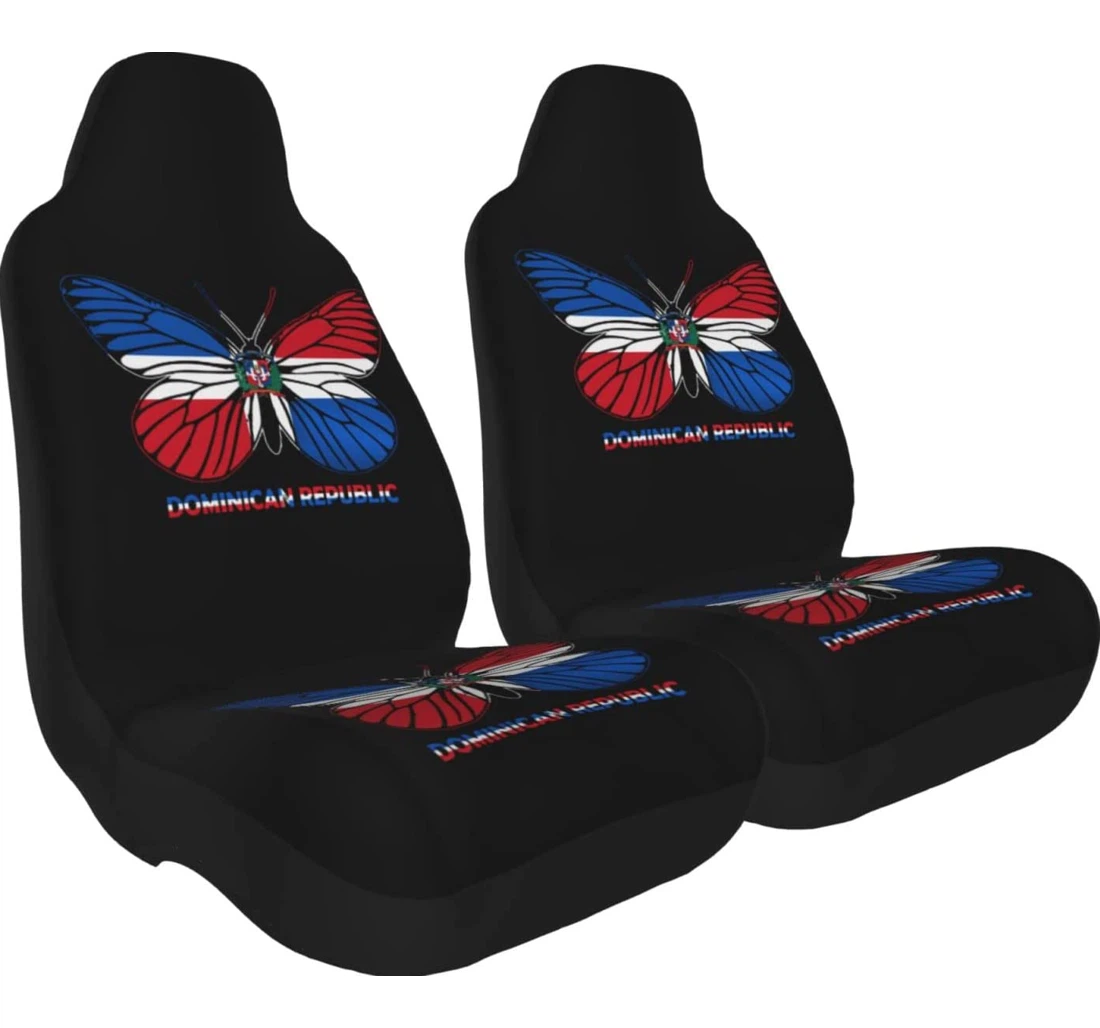 Dominican Republic Flag Butterfly Universal Front Car Seat Cover