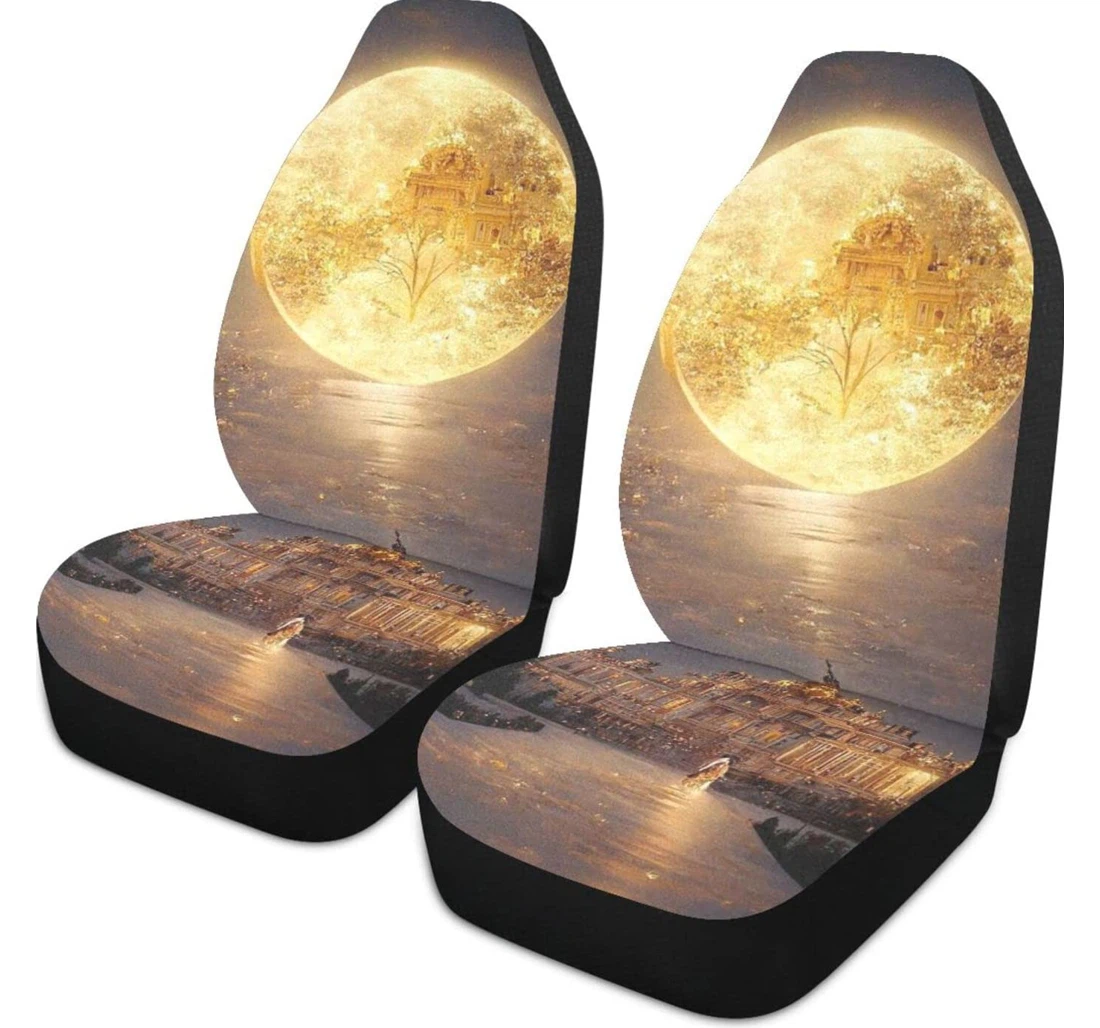 Golden Moon On The Castle Universal Front Car Seat Cover