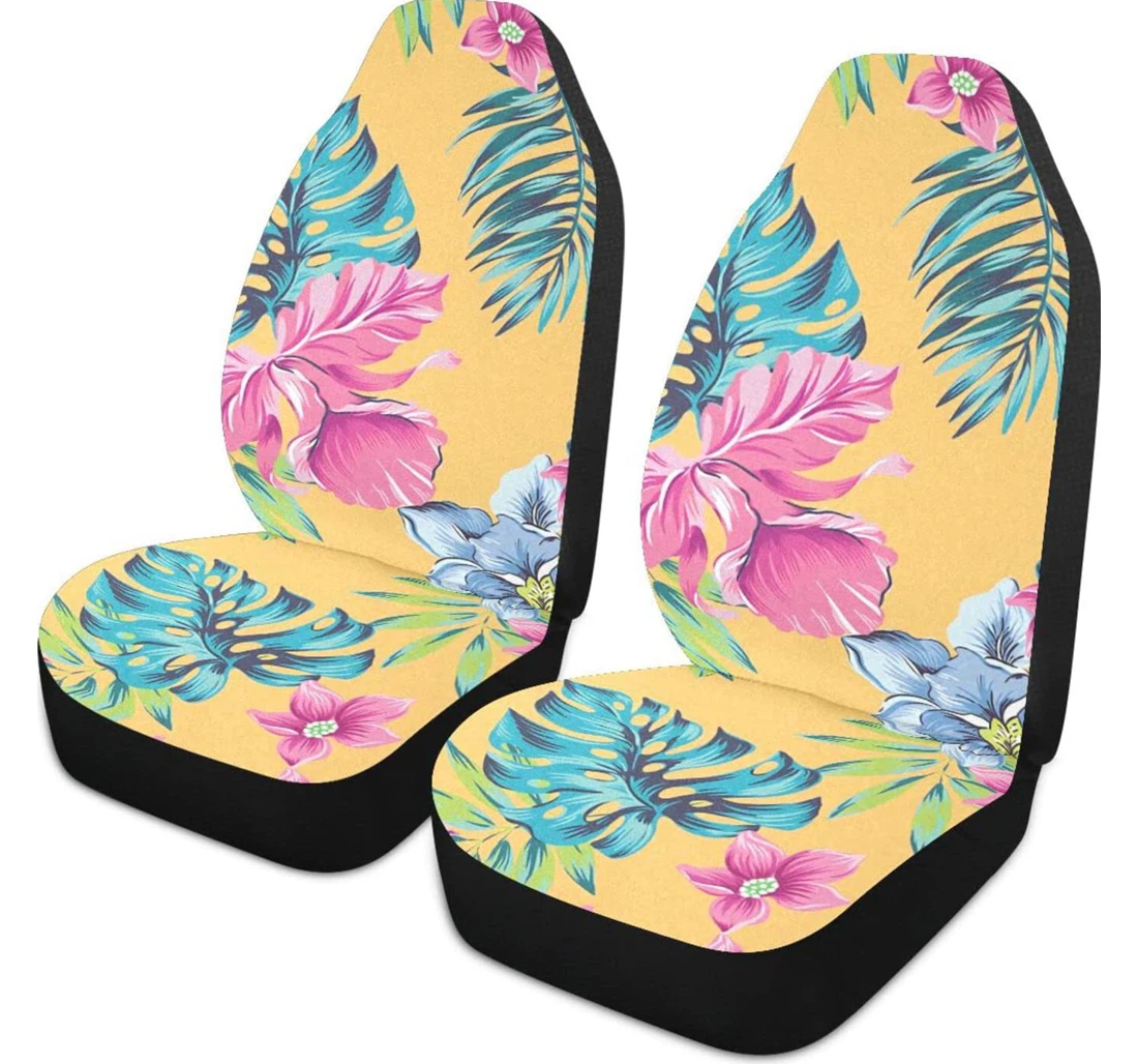 Retro Tropical Plant Flowers Universal Front Car Seat Cover