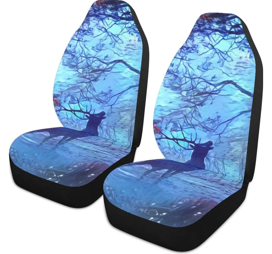 Beautiful Animal Blue Forest Deer Universal Front Car Seat Cover