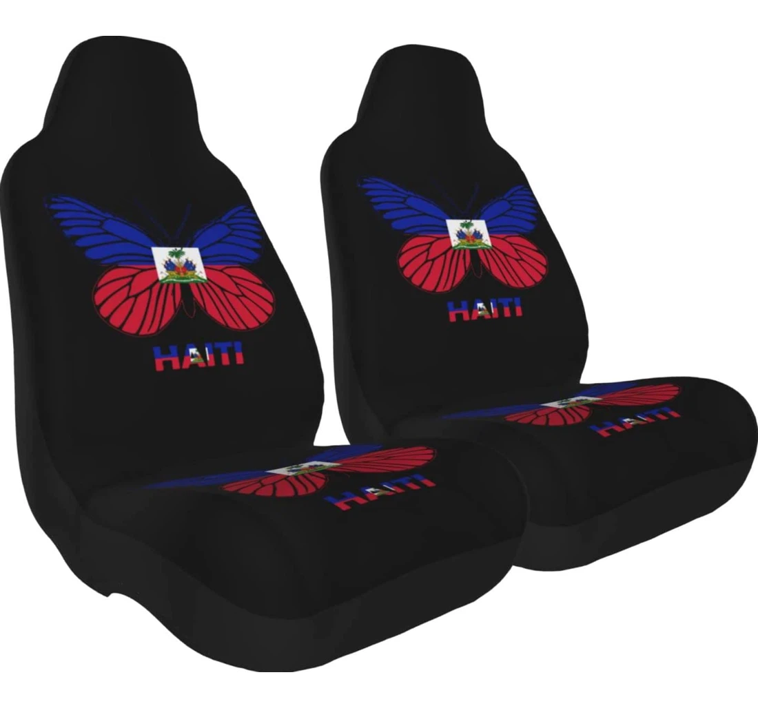 Haiti Flag Butterfly Universal Front Car Seat Cover
