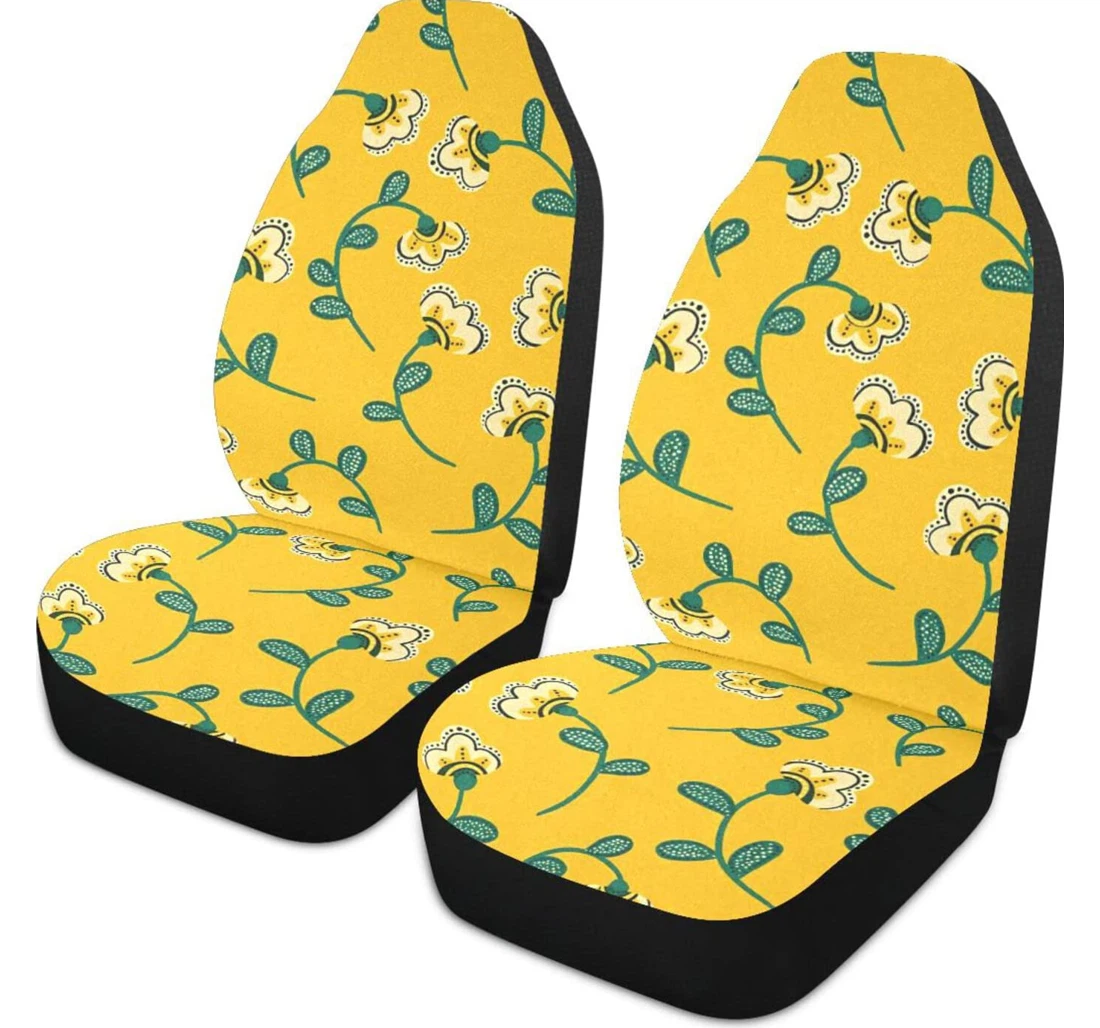 Yellow Green Summer Flowers 1 Universal Front Car Seat Cover