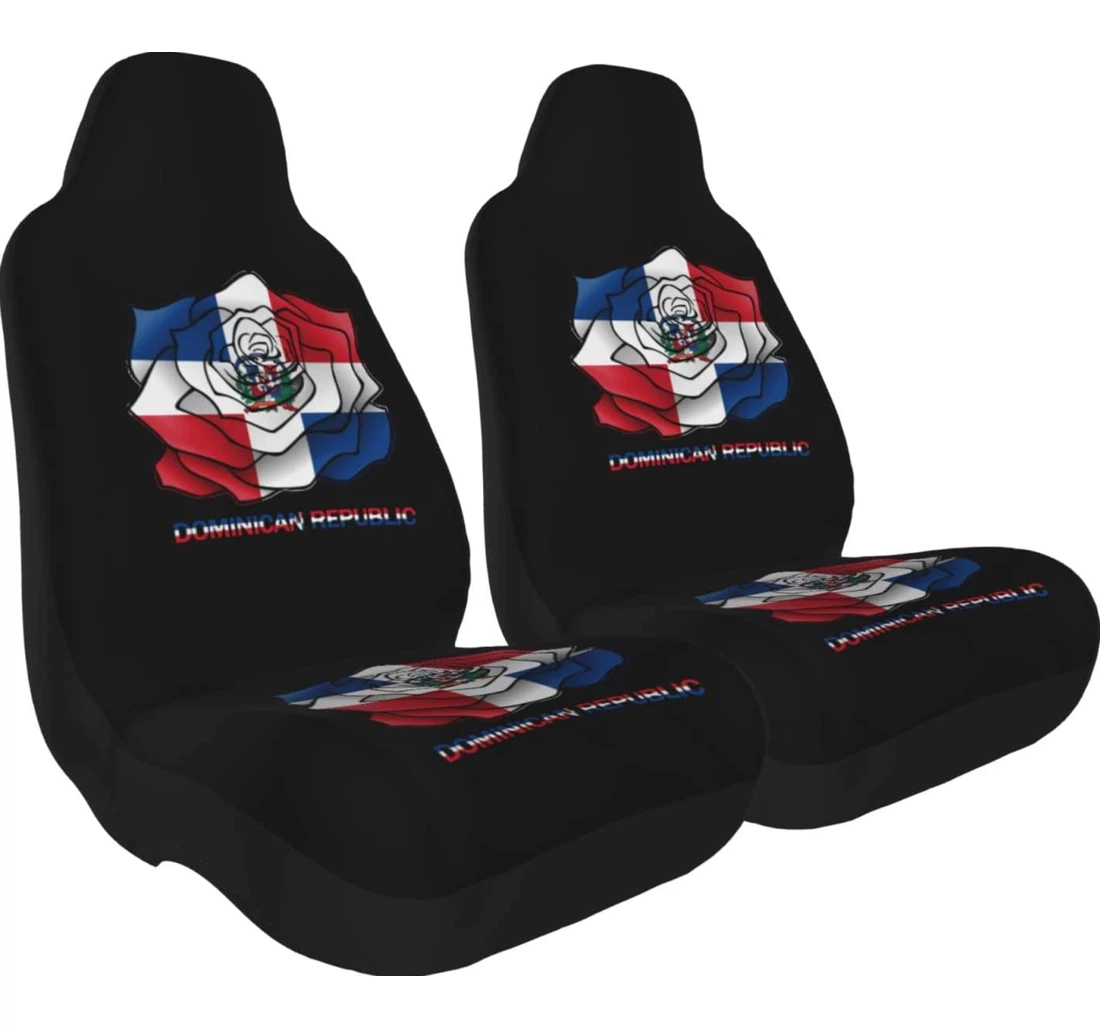 Dominican Republic Flag Roses Universal Front Car Seat Cover