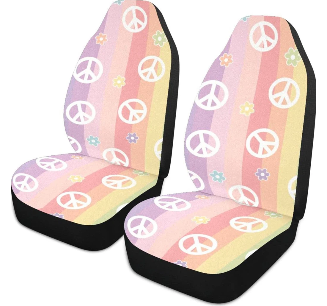Peace Symbol Peace Sign Rainbow Flowers Universal Front Car Seat Cover