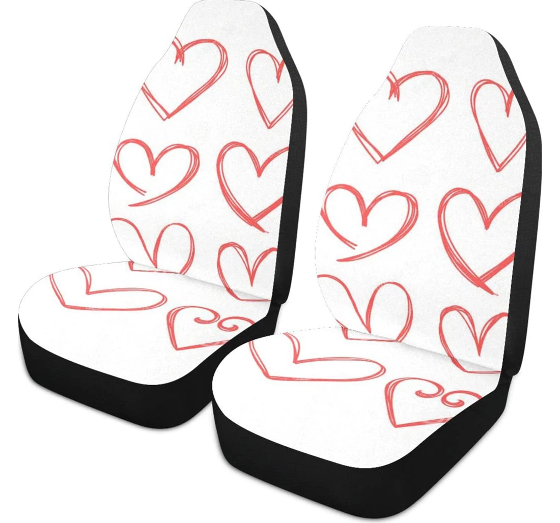 Red Heart-shaped Universal Front Car Seat Cover