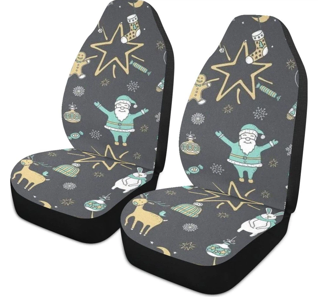 Rabbit Santa Claus Christmas Tree Black Universal Front Car Seat Cover