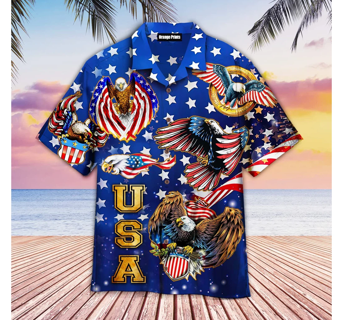 Personalized Th Of July Independence Day Eagles A Hawaiian Shirt, Button Up Aloha Shirt For Men, Women