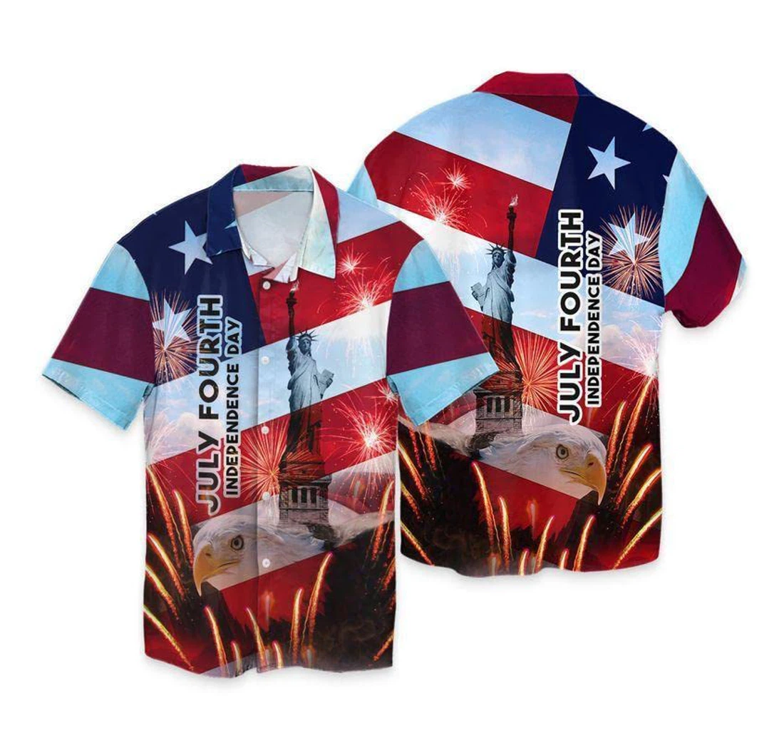 Personalized Eagle And Statue Independence Day D Shirt V Hawaiian Shirt, Button Up Aloha Shirt For Men, Women