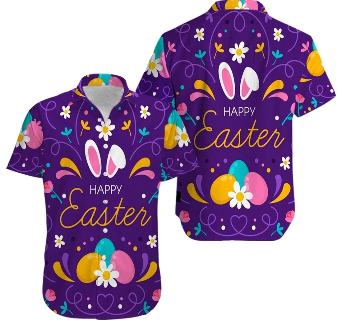Personalized Bunny Purple Happy Easter Day V V Hawaiian Shirt, Button Up Aloha Shirt For Men, Women
