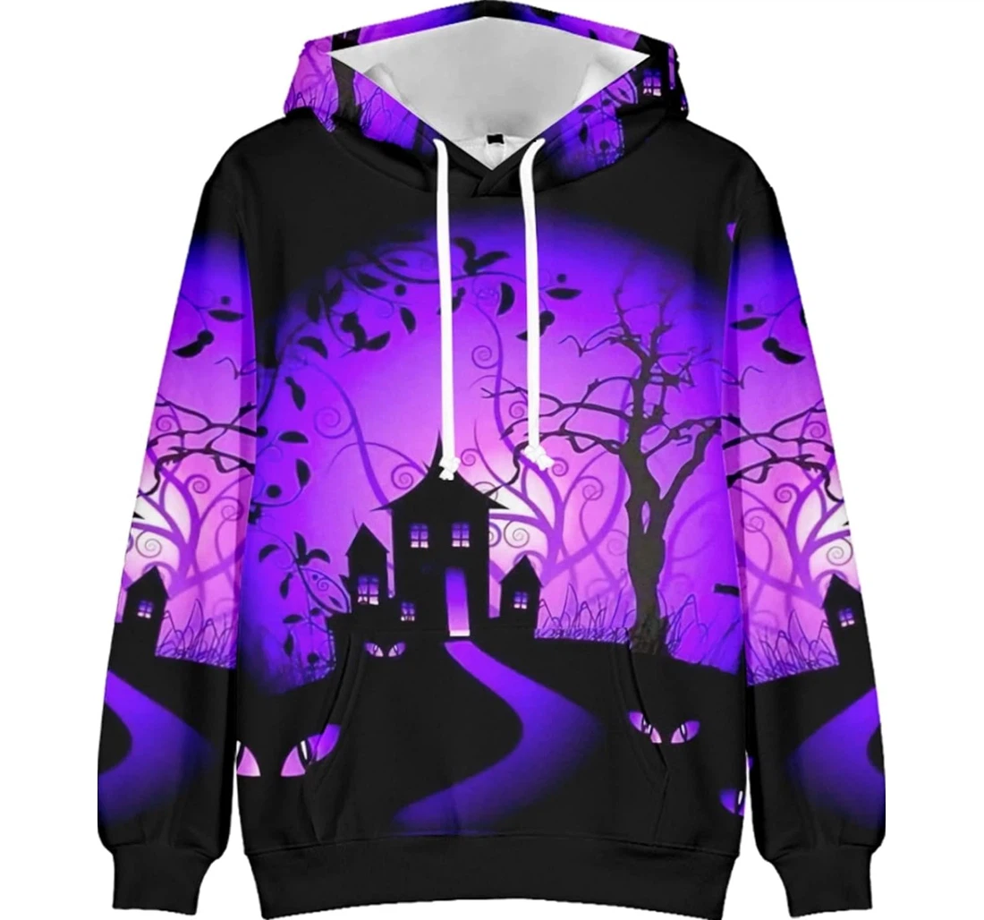 Personalized Men's D Halloween Castle Bats Loose Halloween Holiday Party - 3D Printed Pullover Hoodie