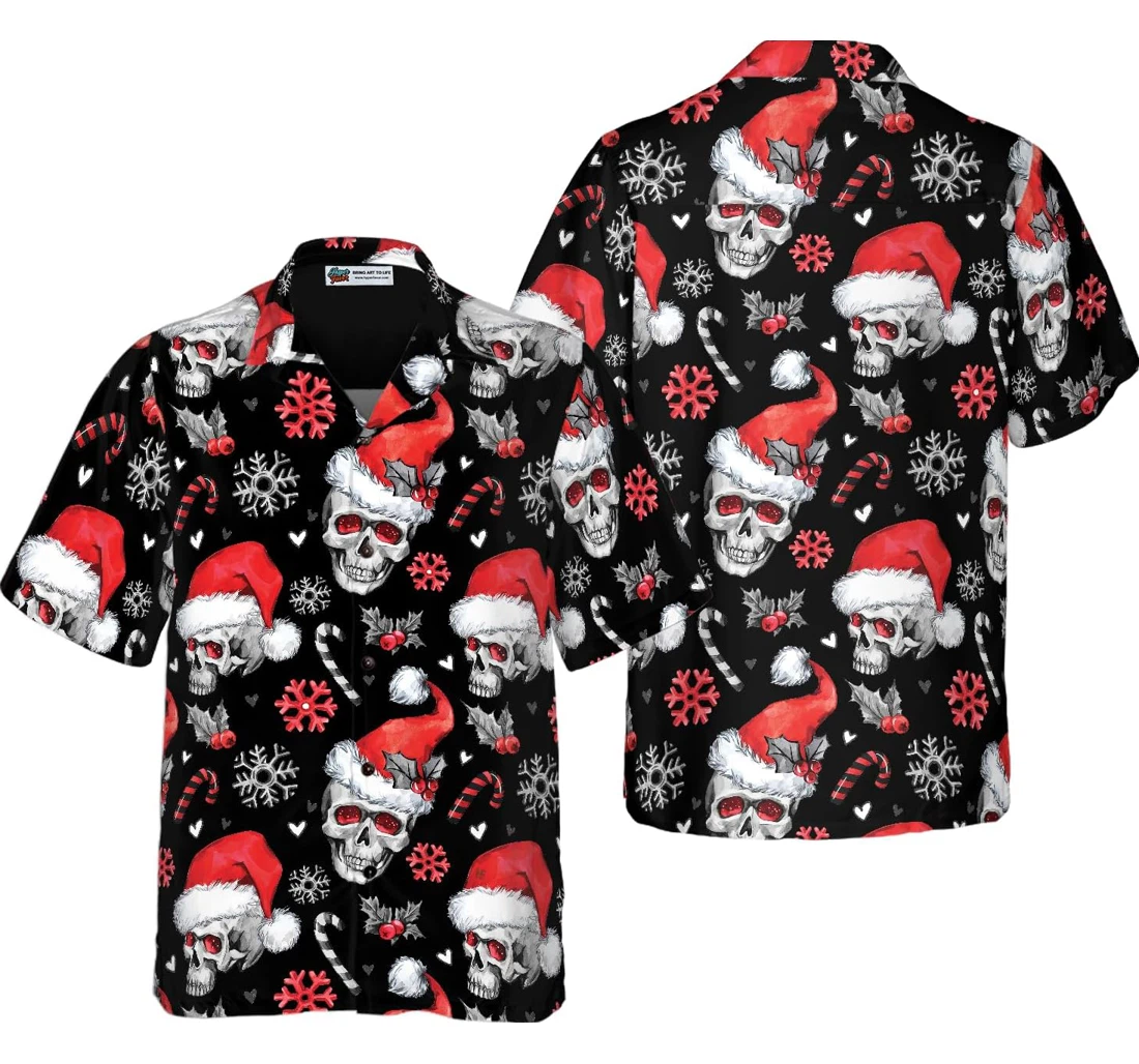 Personalized Christmas Skulls With Candy Canes Christmas Skull Christmas Hawaiian Shirt, Button Up Aloha Shirt For Men, Women