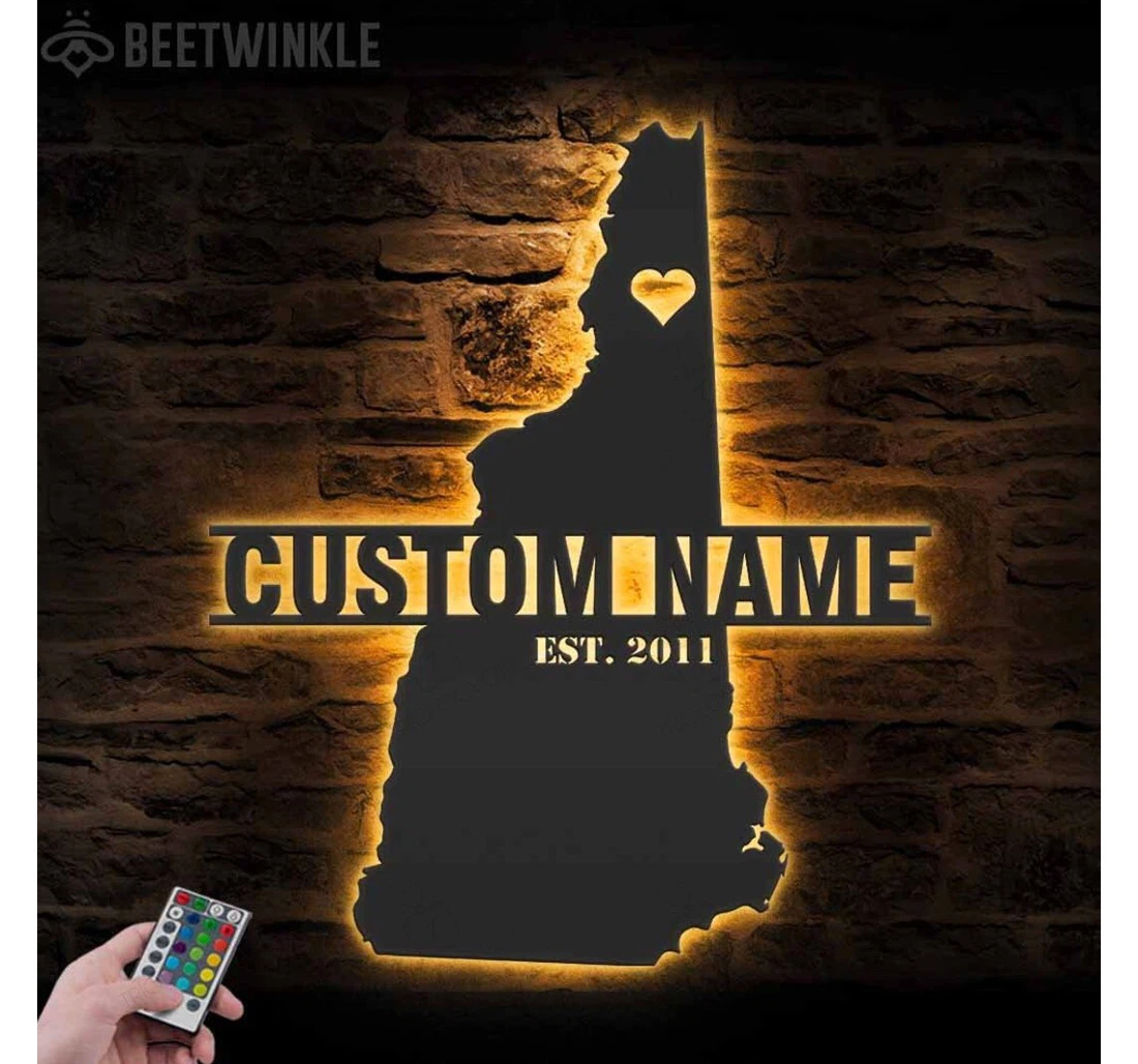 Personalized Metal Sign - Custom New Hampshire Map With Or Without Led Lighting Led Light Personalized New Hampshire State Name Born In New Hampshire MonoGram